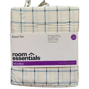 Room Essentials White & Blue Plaid Microfiber Sheet Set Sz:Twin/Twin XL NWT